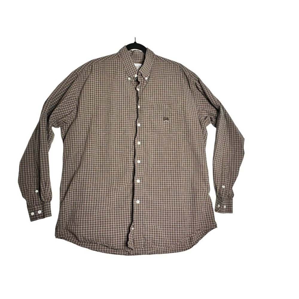 Cinch Men’s Cotton Button Down Long‎ Sleeve Shirt Size XL Brown Plaid Western